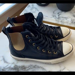 Convers Black and Gold Leather Fur Lined